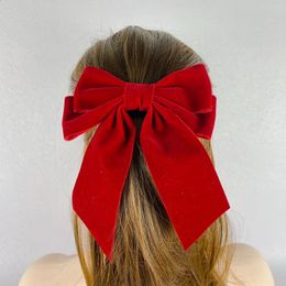 Headwear Hair Accessories Vintage Red Big Velvet Bow Hair Clip For Women Girl Long Ribbon Hairclip Black Large Barrette Korean Top Hairpin Hair Accessorie 231115