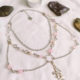 Pendant Necklaces Rose Quartz Fairycore Necklace Choker With Fairy Charm Beaded Gemstones Jewelery Neckla