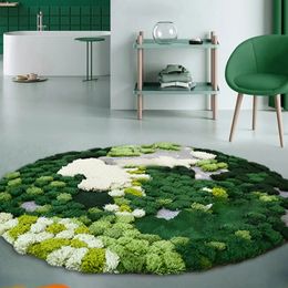 Carpet 3D Round Moss Forest Tufting Wool Carpet for Living Room Bedroom Bedside Rug Custom Luxury Green Third Dimension 120x120cm Mat 231116