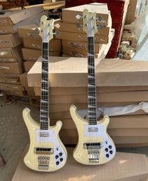 Factory 4 Strings Milk Yellow Electric Bass Guitar with Body Binding Chrome Hardware Can be Customised