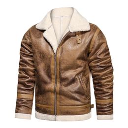 Men's Jackets 2023 Winter Thickened Warm Fur Onepiece Motorcycle Leather Jacket Fashion Slim Turndown Collar Clothing Coat 231115
