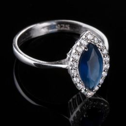 Cluster Rings Women Blue Zircon Gemstone Silver Ring Unique Design Wedding Engagement Promise Gifts For