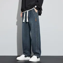 Men's Jeans Clothing Design Cotton Men Baggy Elastic Waist Cargo Denim Pants Work Wide Leg Korean Trousers Male 4XL