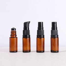 Stock 10ml Brown Flat Shoulder Light Avoidance Essence Bottle With Glass Pipe And Childproof Caps