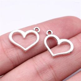 Charms 40pcs 17x13mm Hollow Heart For DIY Jewelry Making Findings Antique Silver Color Zinc Alloy