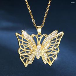 Pendant Necklaces Luxury Animal Big Butterfly For Women White Zircon Gold Color O Chain Clavicle Necklace Birthday Jewelry Gifts