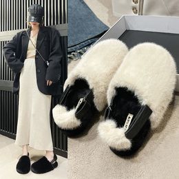 Slippers Thick-soled Mink Back Strap Flat Wrap Head and Cashmere Warm Superior Sense All Comfortable Non-slip Woollen Women's Cotton Shoes 231116