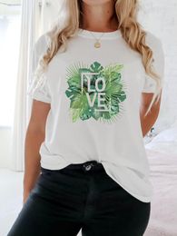Women's T Shirts Summer Short Sleeve Love Plant Beach Holiday Clothes Clothing Print Casual T-shirts Women Female Fashion Graphic Tee