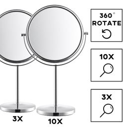 Mirrors Double-Sided Magnifying Makeup Mirror 26.6cm Diameter 3X 360 Degree Rotation Portable Good For Tabletop