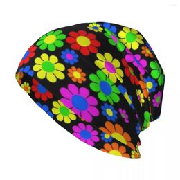 Berets Hippy Flower Daisy Spring Pattern Knit Hat Thermal Visor For Women Men's