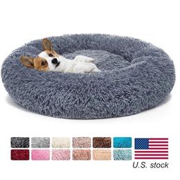 kennels pens Long Plush Pet Dog Bed Super Soft Round Dog Kennel Winter Warm Dogs Cat Bed Comfortable Cushion for Small Medium Large dog 231116