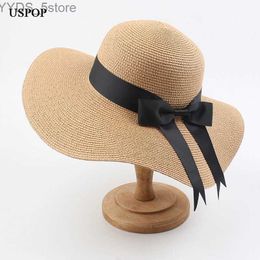 Wide Brim Hats Bucket Hats USPOP Women str hats sun hats female wide brim beach hat bow summer hat anti uv str sun hats YQ231116