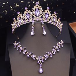 Wedding Jewellery Sets Princess Crown Bridal for Girls Blue Tiaras Choker Necklace Bride Dress Prom Accessories 231116