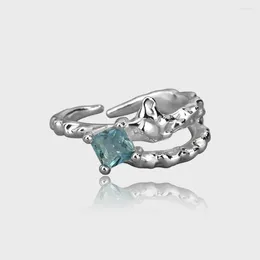 Cluster Rings Blue Crystal Ring Irregular Character Opening Zircon Luxury Brass Knuckles Young Girls Love Accessories For Women