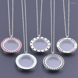 Pendant Necklaces Fashion Colourful Heart Enamel Locket Stainless Steel For Jewellery Floating Lockets 60cm Chain Women Men Gift