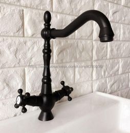 Bathroom Sink Faucets Oil Rubbed Bronze Basin Faucet Double Handle Kitchen Swivel Spout Vessel Mixer Tap Deck Mounted Bnf381