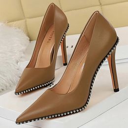 Dress Shoes BIGTREE Sexy Rivets String Bead Women Pumps Pu Leather High Heels Office Stiletto Ladies Plus Size 43 231115
