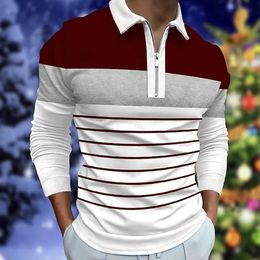 Summer new mens polo shirt long sleeve color matching zipper T-shirt top