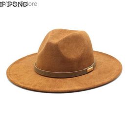 Wide Brim Hats Bucket Hats Vintage Suede Wide Brim Felt Fedoras Hats Women Men Western Cowboy Hat Panama Trilby Formal Party Cap YQ231116