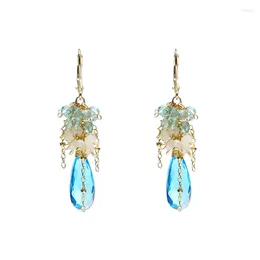 Dangle Earrings Lii Ji Blue Quartz Drop Natural Moonstone Apatite 3mm Beads 14K Gold Filled 925 Sterling Silver Color Hook