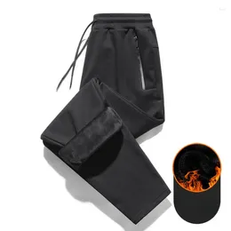 Men's Pants Winter Thick Warm Sweats Thermal Lined Jogger Fleece Big Trouser Male Plus Size Zip Pocket Work Black