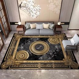 Carpet European Style Carpets for Living Room Luxury Gold Black Rug Decoration Home Large Size Bedroom Carpet Washable Anti-skid Mat 231116