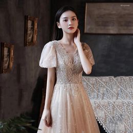 Party Dresses Champagne Prom Dress 2023 Exquisite Beading Sequins Lace Up Celebrity Gown Retro Glitter Long Homecoming