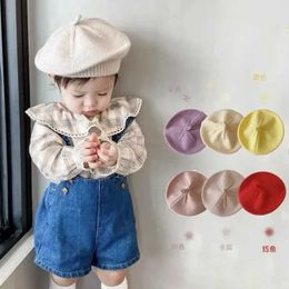 Caps Hats Autumn Winter Cute Baby Berets Wool Knitting Beret Hats French Flat Plaid Top Kids Caps Versatile Soft Knitted Outdoor Warm HatL2402