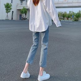 Women's Jeans Back Split Nine Straight Leg Summer Thin 2023 High Waist Slim Fit Smoke Pipe Pants