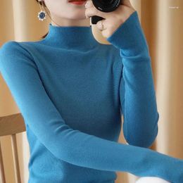 Women's Sweaters Autumn Winter Women Pullovers Half High Collar Casual Slim Fit Thin Bottoming Shirt Grey Black Blue Jumper Knitwear