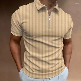 Men's Polos Mens Polo Shirts Summer Casual Slim Short Sleeve Zipper Striped Lapel T Shirt For Men