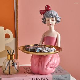 Decorative Figurines Cute Bow Girl Tray Ornaments Snacks Cosmetics Key Storage Living Room Porch Bedroom Accessories Housewarming Gifts