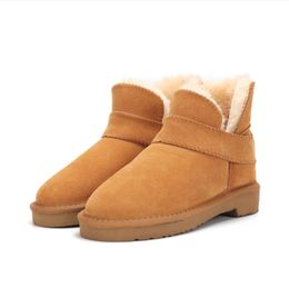 Stivali da neve firmati Stivali da donna australiani Tasman Bailey Dune Castagna Fibbia invernale Pelliccia Neve Mezza ginocchio Corto Lady Pelle di pecora calda Pantofola di lana Scarpe moda