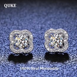 Stud QUKE Real Four Leaf Clover Stud Earrings 0.5ct D Colour VVS1 Pure 925 Sterling Silver for Women Wedding Fine Jewellery 231115