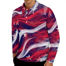 Men's Polos American Flag Casual T-Shirts Male Abstract Flags Print Long Sleeve Polo Shirts Turn Down Collar Y2K Autumn Shirt Plus Size