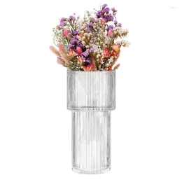 Vases Ribbed Glass Vase Transparent Modern Aesthetic Flower Fluted For Dining Table Bookshelf Entryway