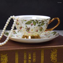 Cups Saucers British Style Flower Bone China Coffee Cup And Saucer Set High-end Afternoon Tea Pastoral