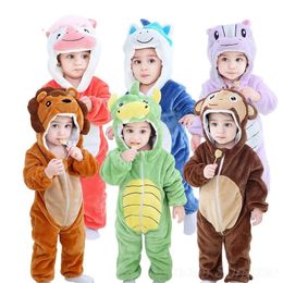 Rompers kigurumi pajamas for children flannel cute baby romper unicorn panda dinosaur kids onesies 의상 겨울 소년 여자 jumpusit 231115