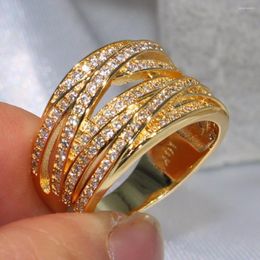 Wedding Rings Size 6-10 Drop Luxury Jewellery Vecalon 10KT Yellow Gold Filled Classic Party White CZ Zirconia Band Ring