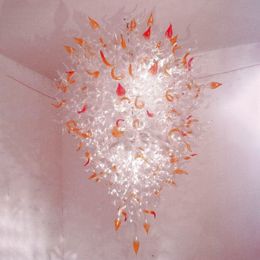 Transparent Pendant Lamps Orange Pink Mix Colour Indoor Lighting Hand Blown Glass Chandelier for Hotel Home Entrance Halls Reception Areas Art Decor