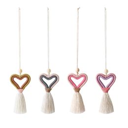 Valentine's Day Hand Woven Car Pendant Party Favor DIY Tassel Heart Shaped Pendant Household Decoration Supplies HJ