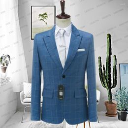 Men's Suits SILIWEYA 2023 Style Blue Lattice Men Dress Mens Blazer With Pants Club Terno Groomsmen Wedding Man