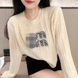 Women's Sweaters designer Mi * 23ss letter nail drill embroidery round neck pullover Fried Dough Twists sweater women's knitting top sweet style FV70