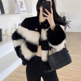 Womens Fur Faux Black and White Matching Jacket Winter Coat 231116