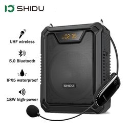 Microphones SHIDU 18W Portable Voice Amplifier For Teachers IPX5 Waterproof Bluetooth 5.0 Speaker with Wireless Microphone M808 231116