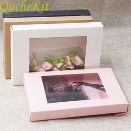 Gift Wrap 50Pcs Multi Color Paper Package&Display Box With Clear PVC Window Wedding Candy Boxes Kraft Packaging