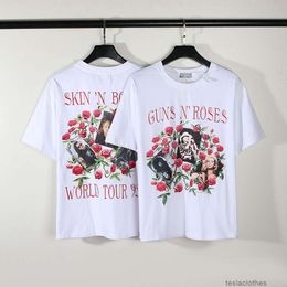 Designer Fashion clothing Luxury Tees TShirts American High Street Gunfire B Old Rose Print Vtg Loose Casual Short Sleeve T-shirt