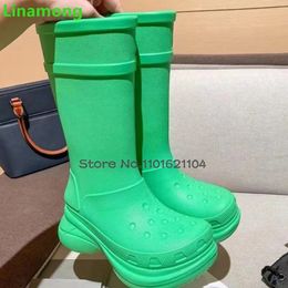 Boots Thick Sole Rain Boot For Female Women Round Toe Slipon Solid Hole Nonslip Luxury Runway Allmtach Casual Fashion Shoes 231116