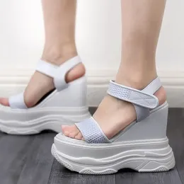 Sandals 14cm Microfiber High Heel Platform For Women Chunky Wedge Slides Slippers Summer Shoes Casual Hook Mujer