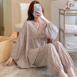 Women's Sleep Lounge Summer Spring Japanese Sleepwear Long-sleeved Cotton Silk Pyjamas Suit Thin Casual Home Wear Women Girls Large Size Pyjama Sets zln231116